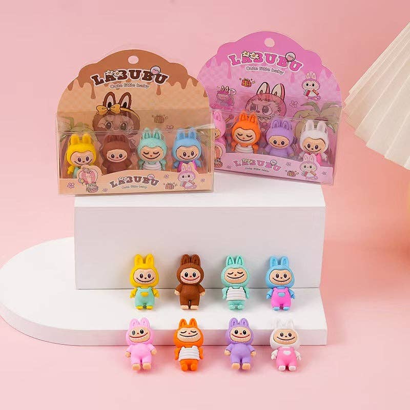 Labubu cute rubber eraser-4pcs set: Labubu-pink