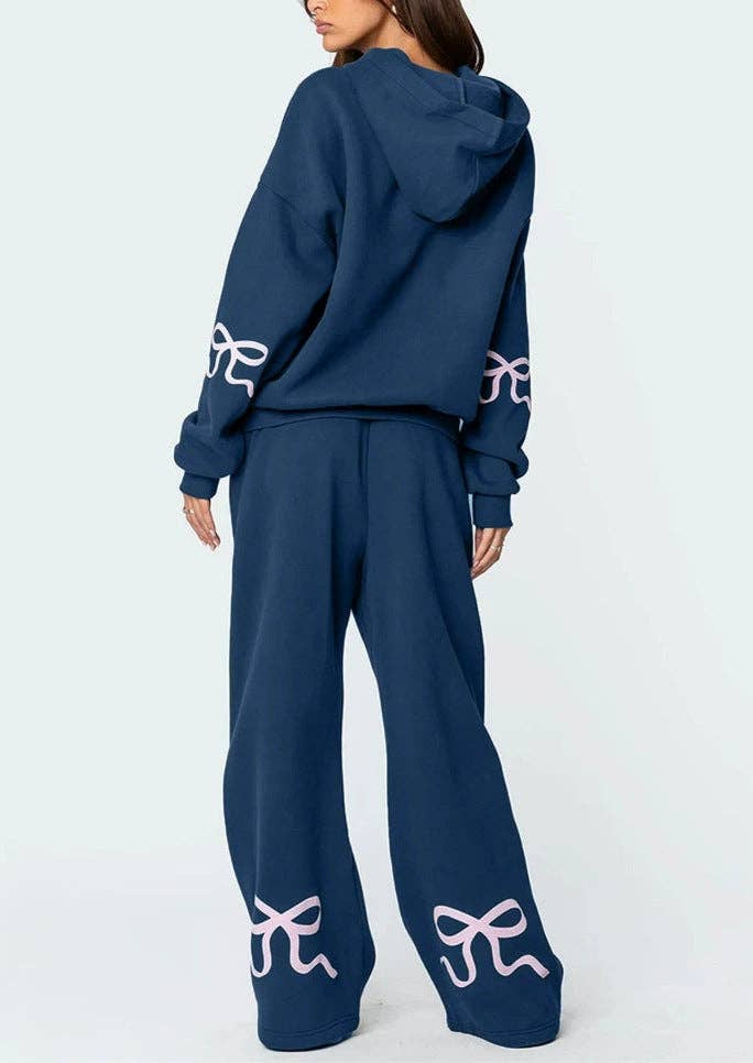 Trendy Casual Long Sleeve Loose Hoodie & Wide Leg Pants Set: Gray / S