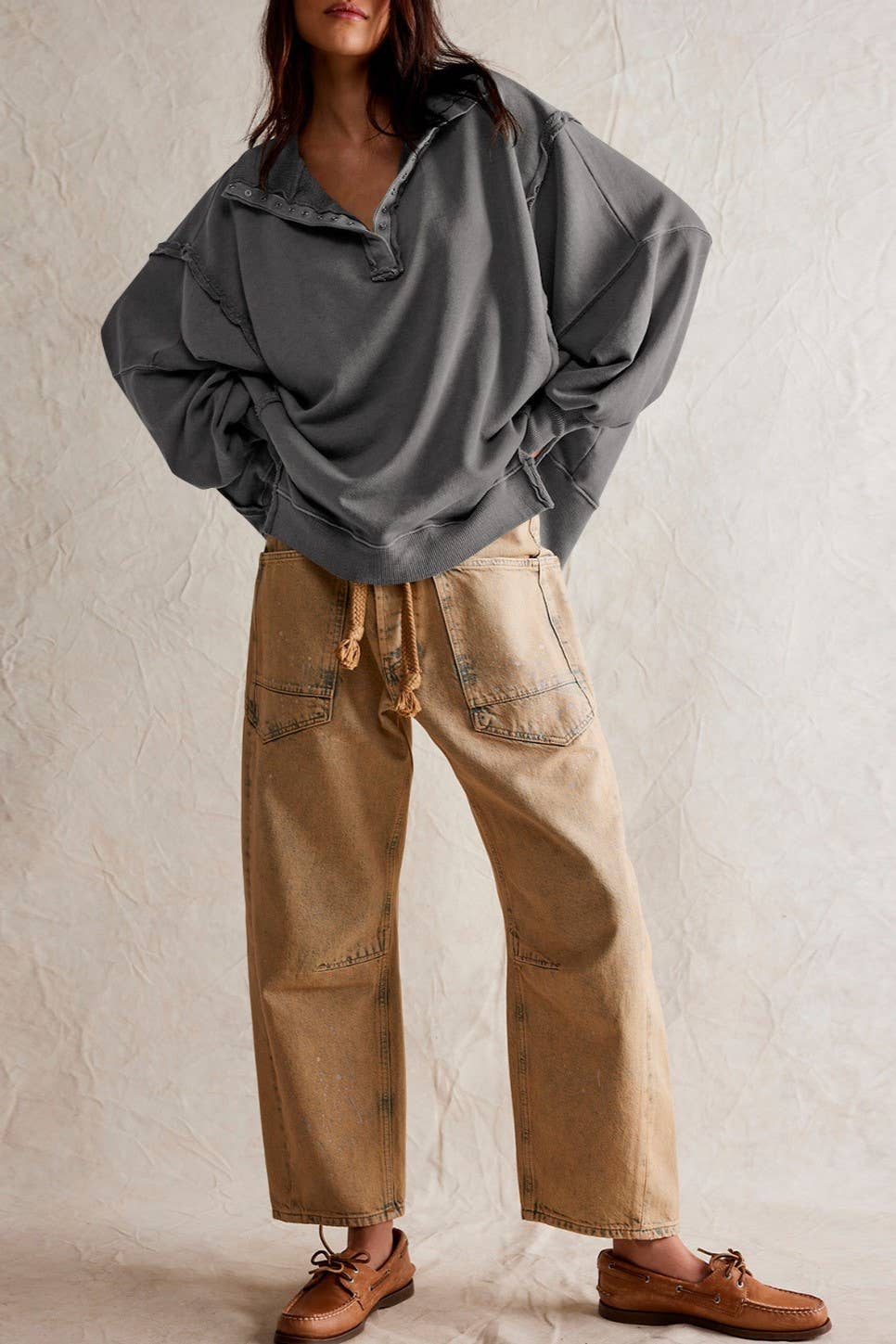 Half button outseam oversized sweatshirt: Fuchsia / S
