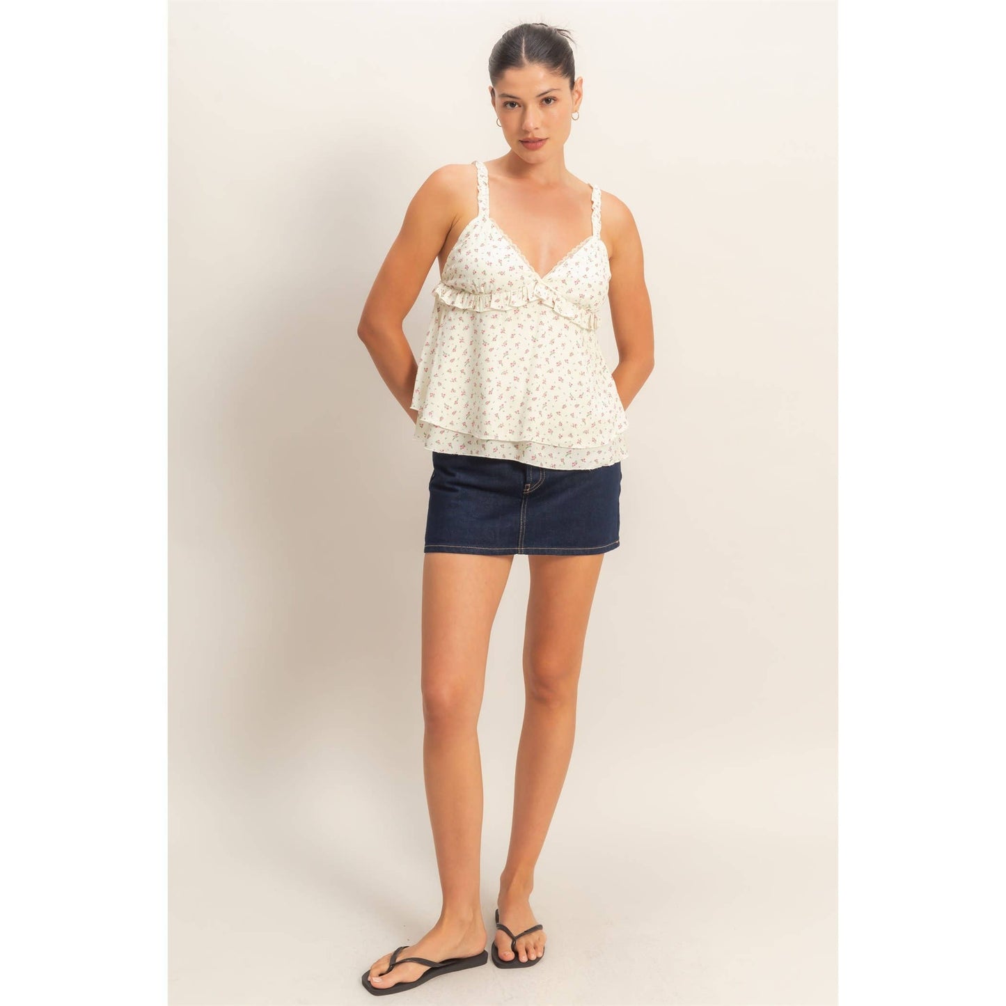 Floral Tiered Top: BLUE / S-M-L(2-2-2)