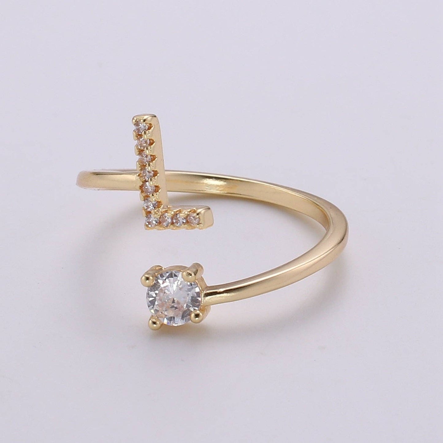 Adjustable Gold Initial Ring With CZ R370~R395: S
