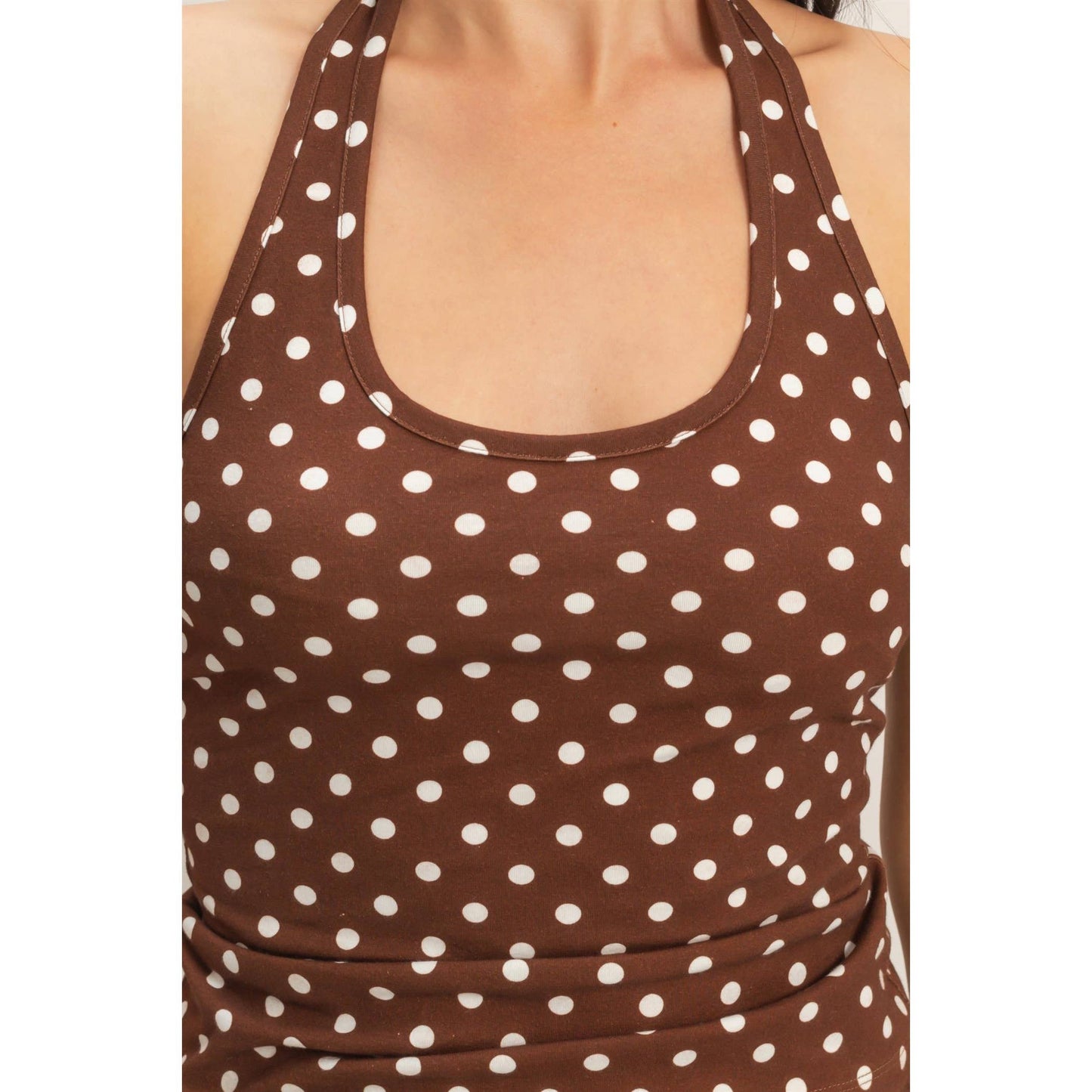 Polka Dot Halter Top: BROWN / S-M-L(2-2-2)