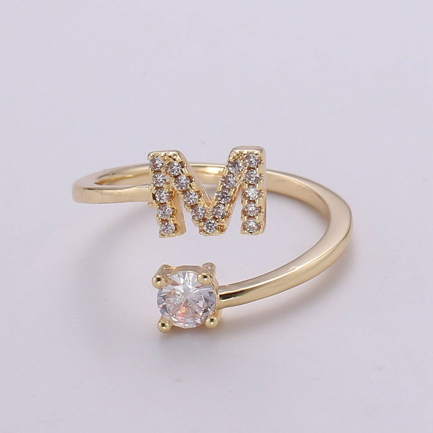 Adjustable Gold Initial Ring With CZ R370~R395: R