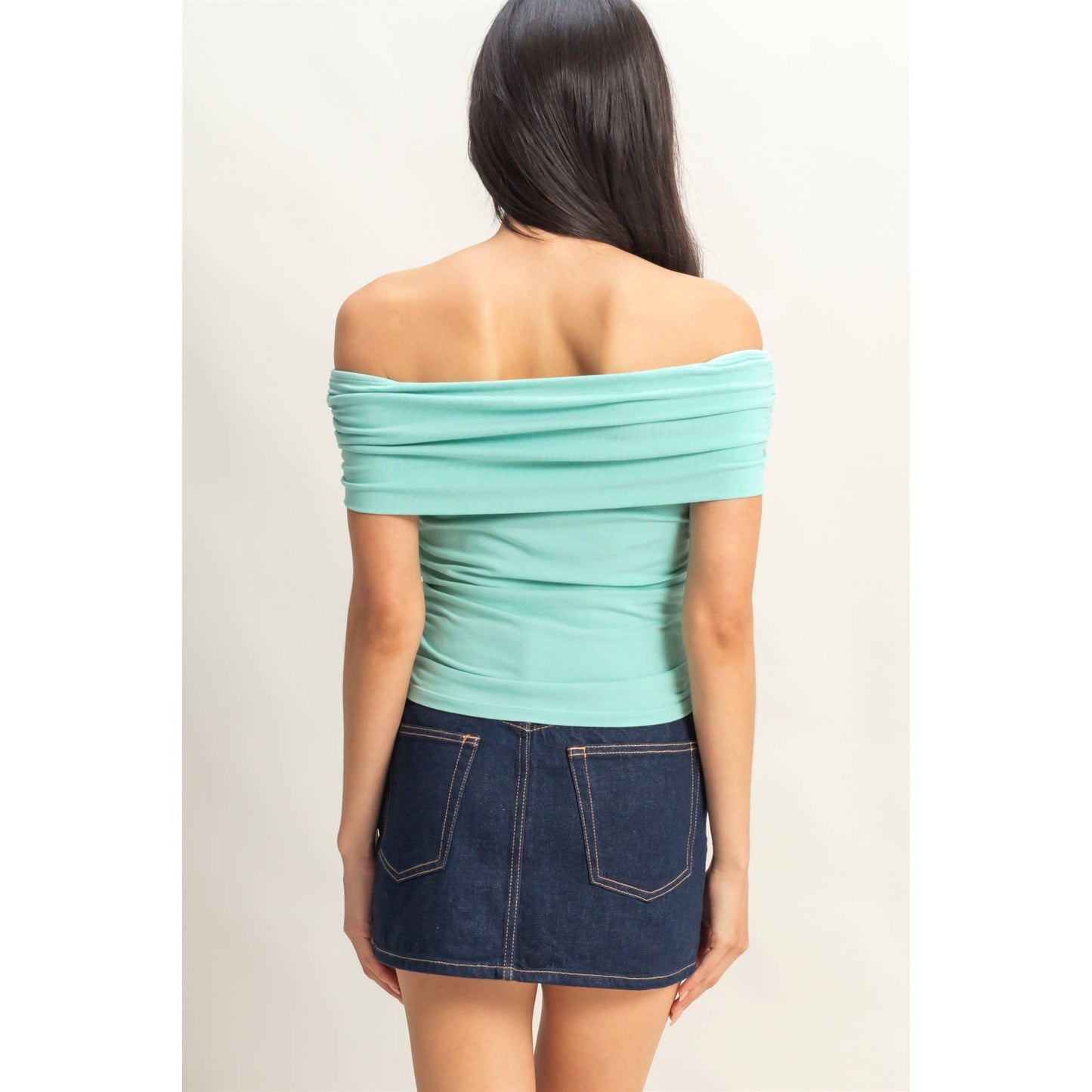 Off-The-Shoulder Side Ruched Top: RED / S-M-L(2-2-2)