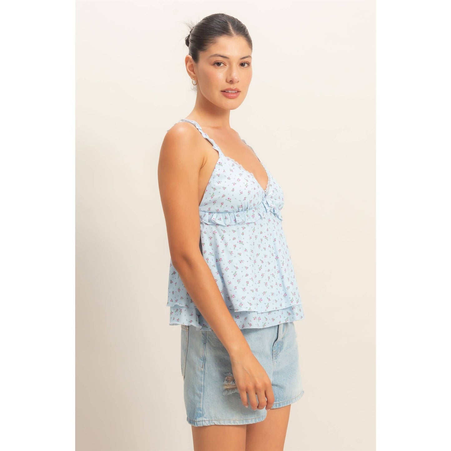 Floral Tiered Top: BLUE / S-M-L(2-2-2)