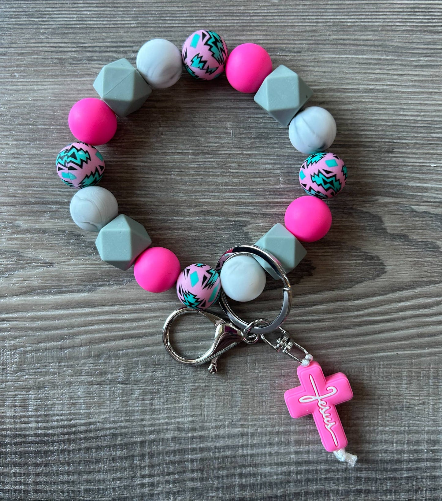 Faith Jesus Cross Wristlet Keychain: Teal