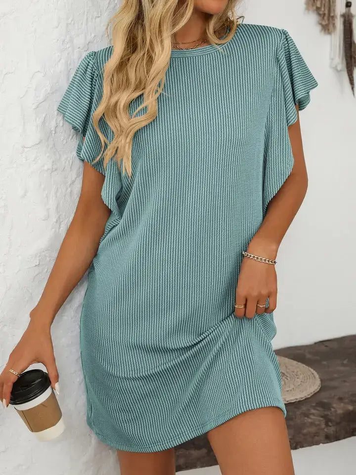 Twisted Stripe Colorblock Dress with Pocket Detail: Green / 65%Polyester+30%Viscose+5%Elastane / XL