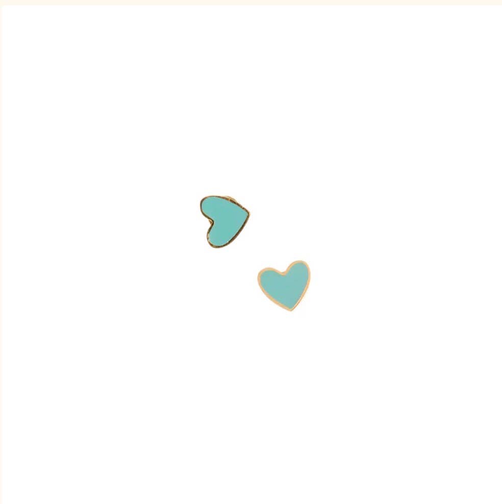 Enamel Heart Stud Earring - Hypoallergenic, Flat Back, Girl : Pink
