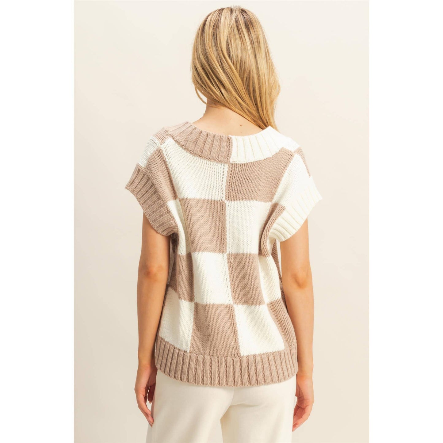 Checkered Sweater Vest: HOT PINK / S-M-L(2-2-2)