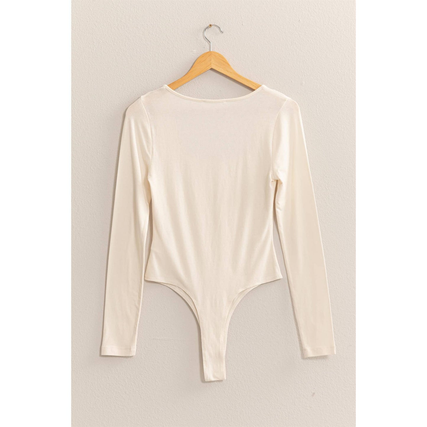 Square Neck Long Sleeve Bodysuit: CREAM / S-M-L(2-2-2)
