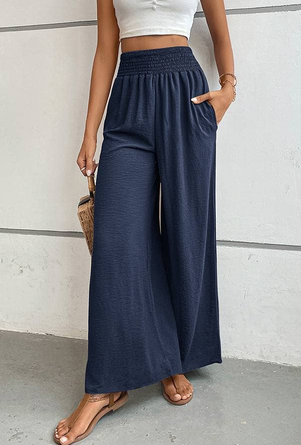 Simple Flared Wide-Leg Pants: Black / L