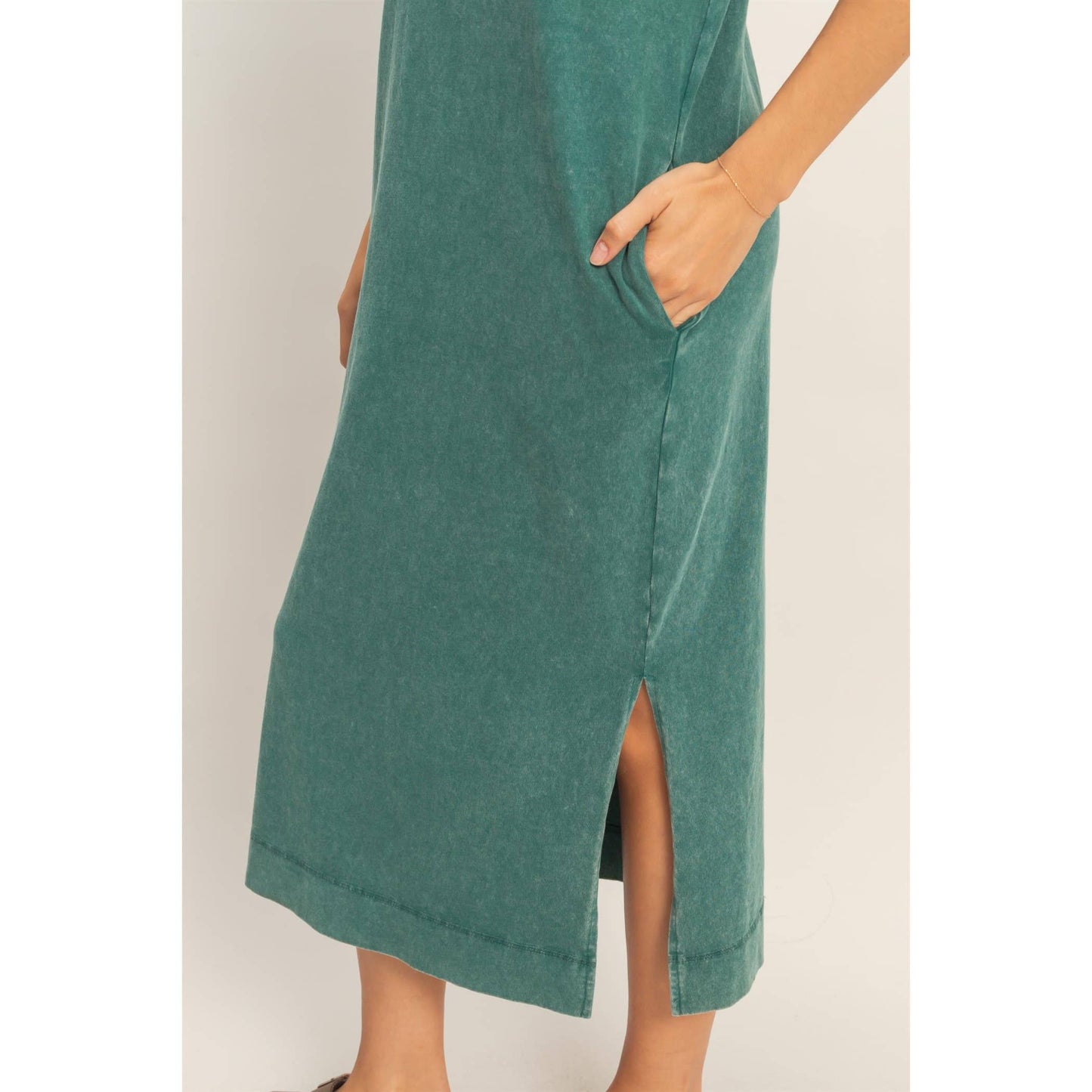 Mineral Wash Cap Sleeve Midi Dress: CHOCOLATE / S-M-L(2-2-2)