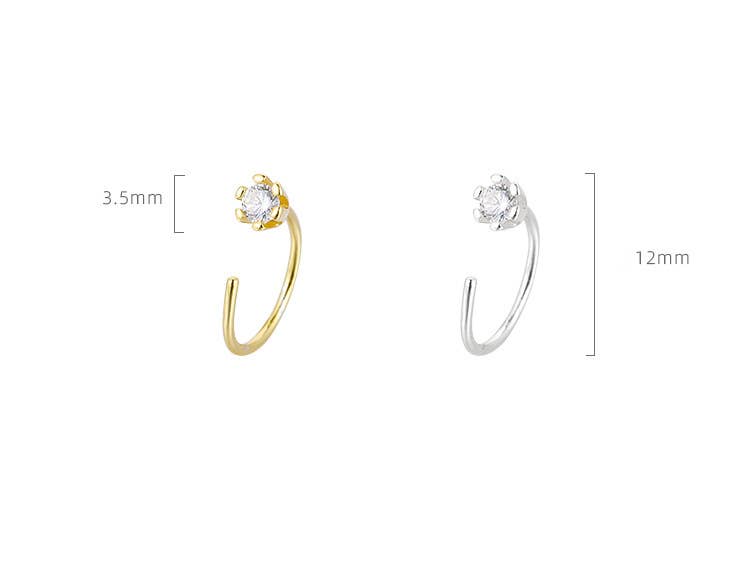 E141 dainty huggie hoop earring, huggie earring, ear wire: Silver