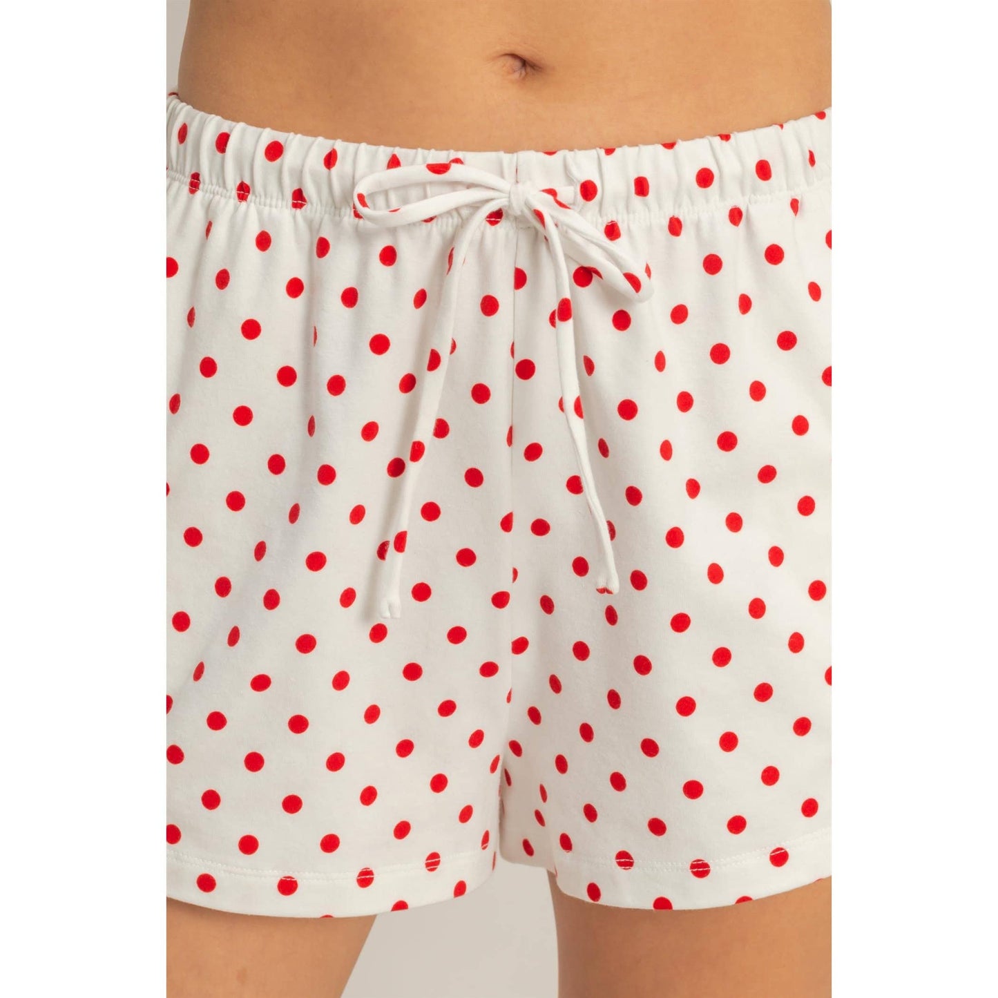 Polka Dot Drawstring Shorts: BROWN / S-M-L(2-2-2)