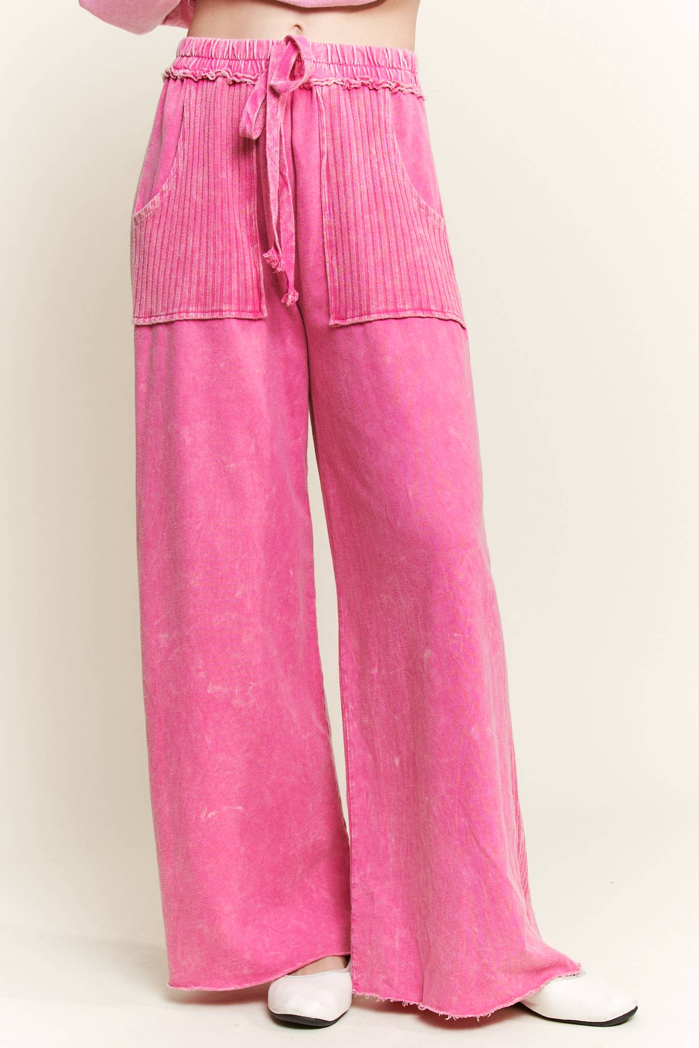 Best Mineral Wash Side Knit detail wide leg pantsHE5878P: Midnight Green / S-M-L / 2-2-2