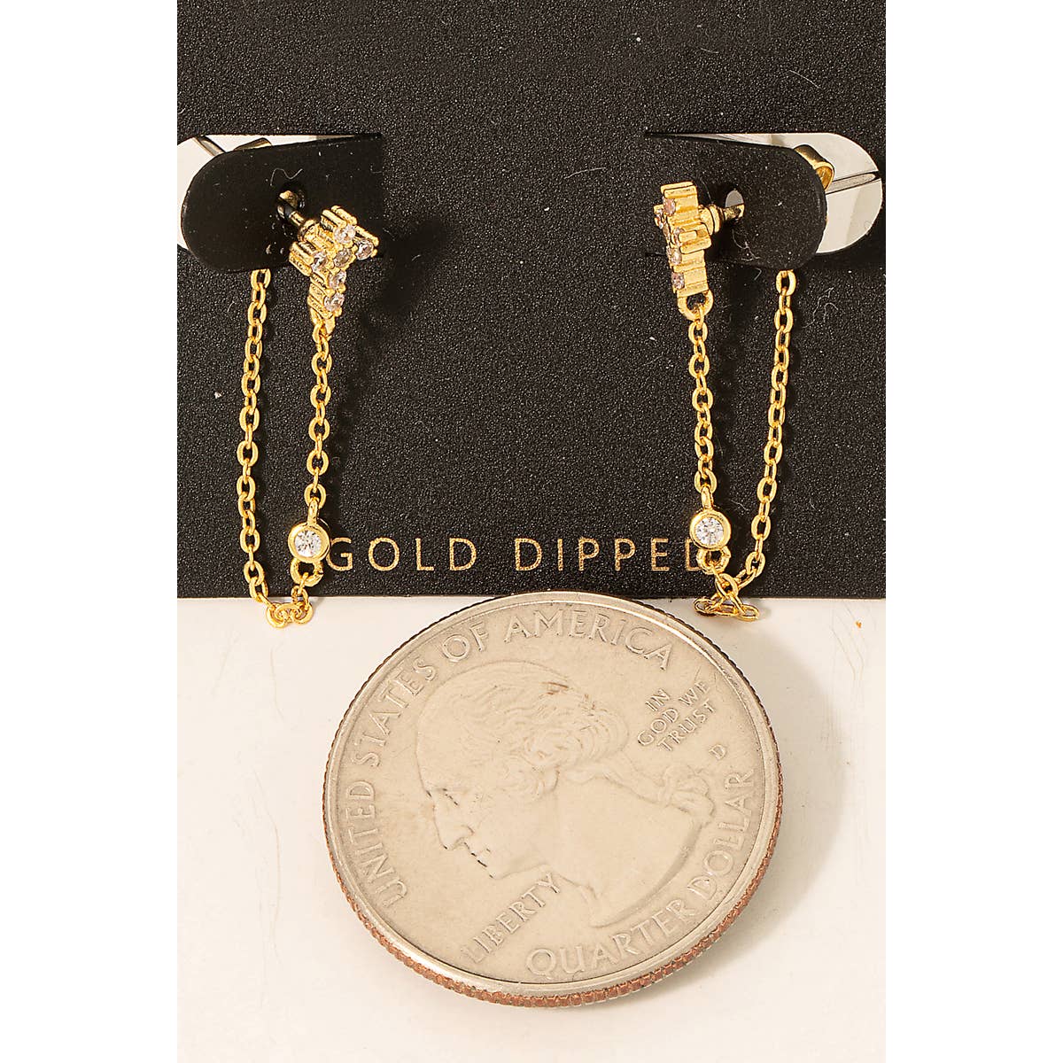 Pave Cross Stud Chain Dangle Earrings: GOLD