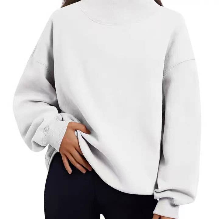 Oversized Mock Neck Top Sweatshirt : Black / Contemporary / L