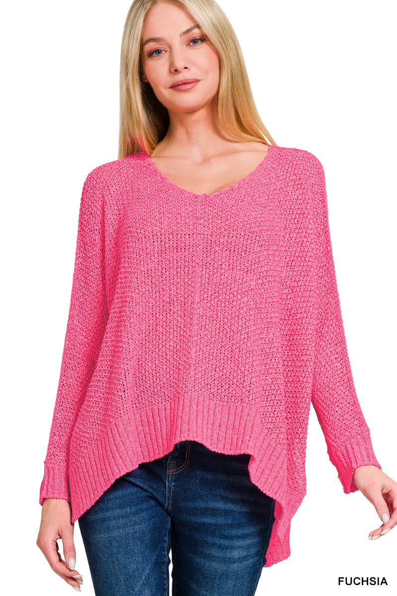 Dolman Sleeve V-Neck Sweater: LT GREY / 3-2 (S/M-L/XL)
