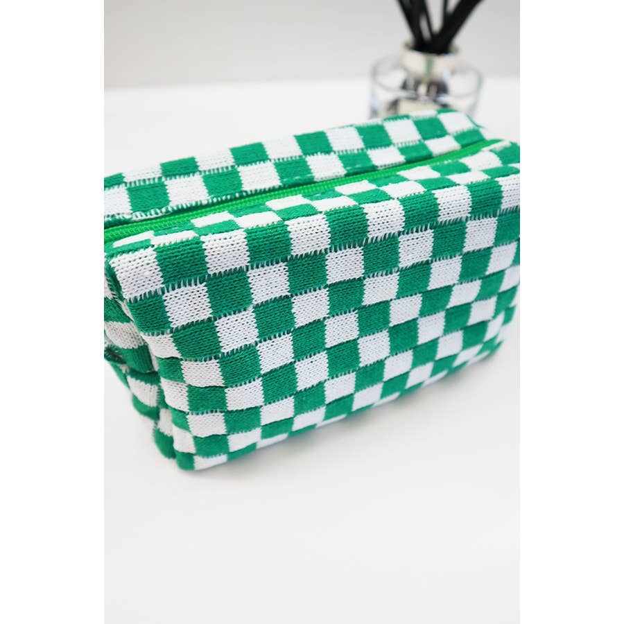 Checkered Knitted Cosmetic Bag: LAVENDER / ONE