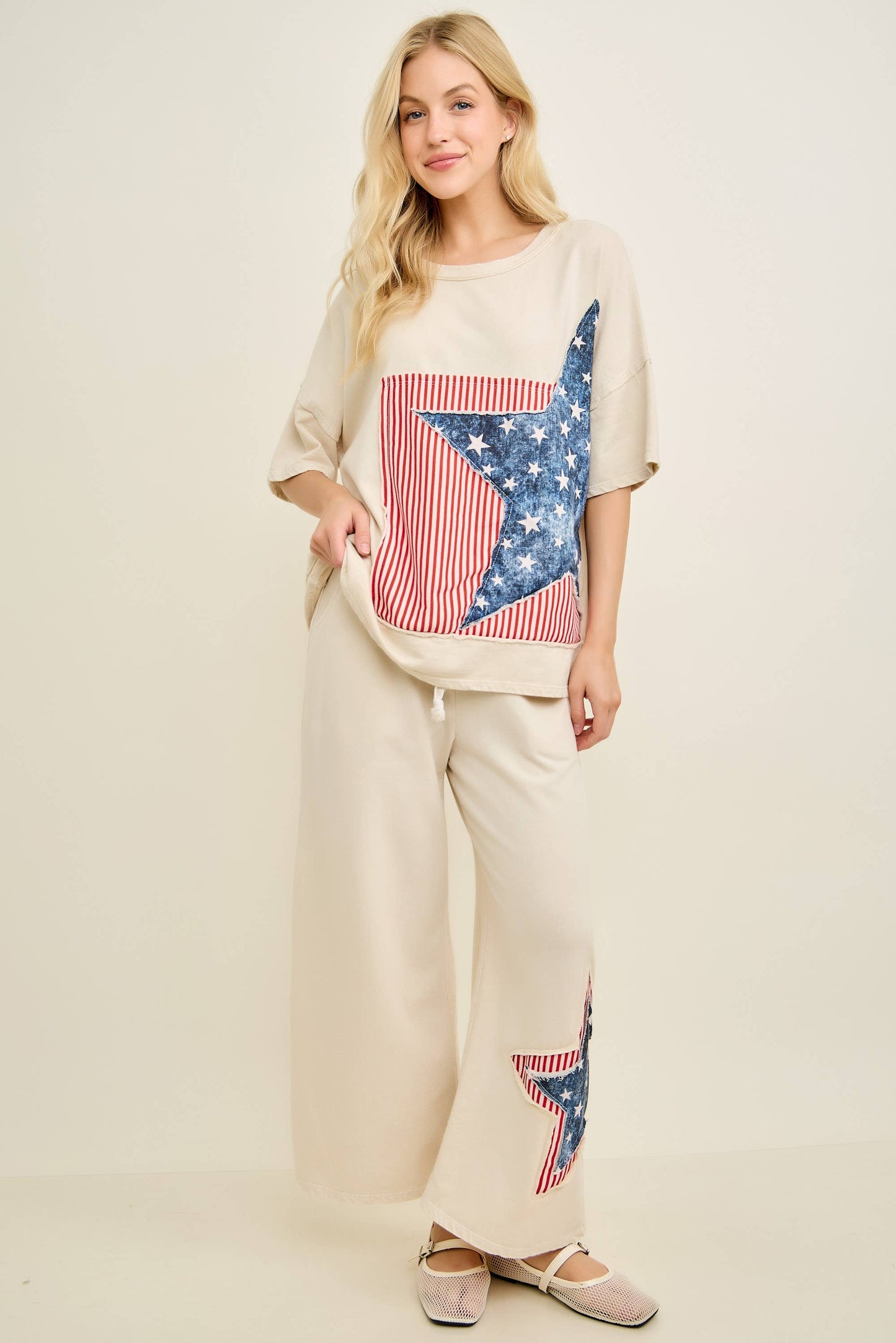 Americana Patched Tshirt top HT7319: Red / S-M-L / 2-2-2