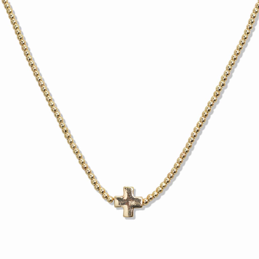 CROSS ACCENT BALL BEADED NECKLACE: Silver / ONE SIZE
