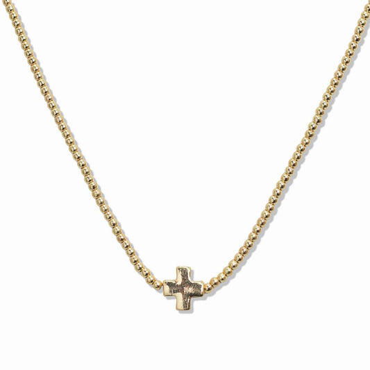 CROSS ACCENT BALL BEADED NECKLACE: Gold / ONE SIZE