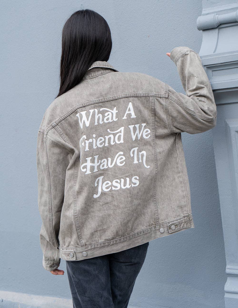 What a Friend in Jesus Grey Denim Jacket: M