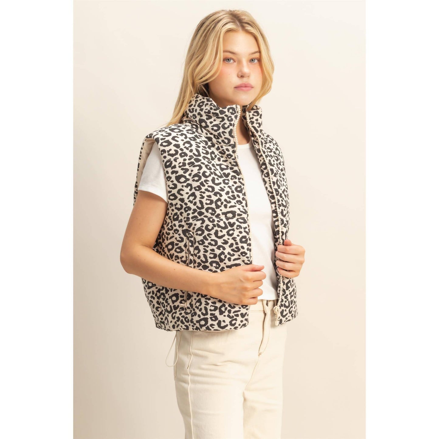 Leopard Print Puffer Vest: BLACK / S-M-L(2-2-2)