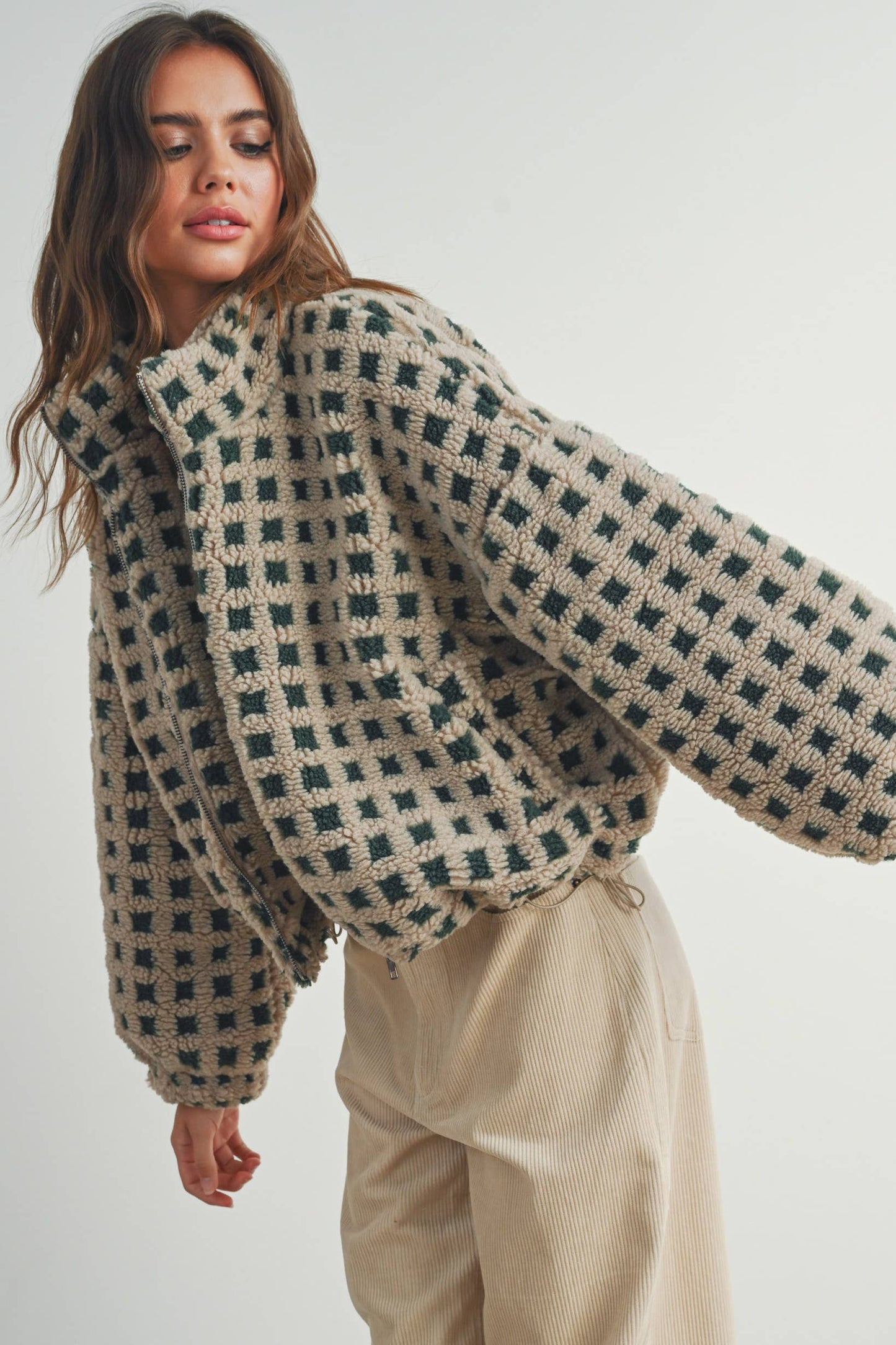 Fuzzy Sherpa Jacket - BMJ7254: TAUPE MULTI / S