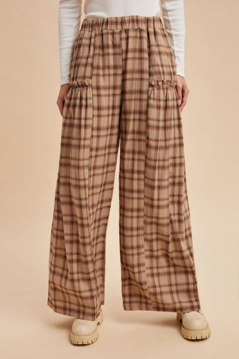 Plaid Crepe Woven Flare Pants: LATTE / 2-2-2-2(S-M-L-XL)