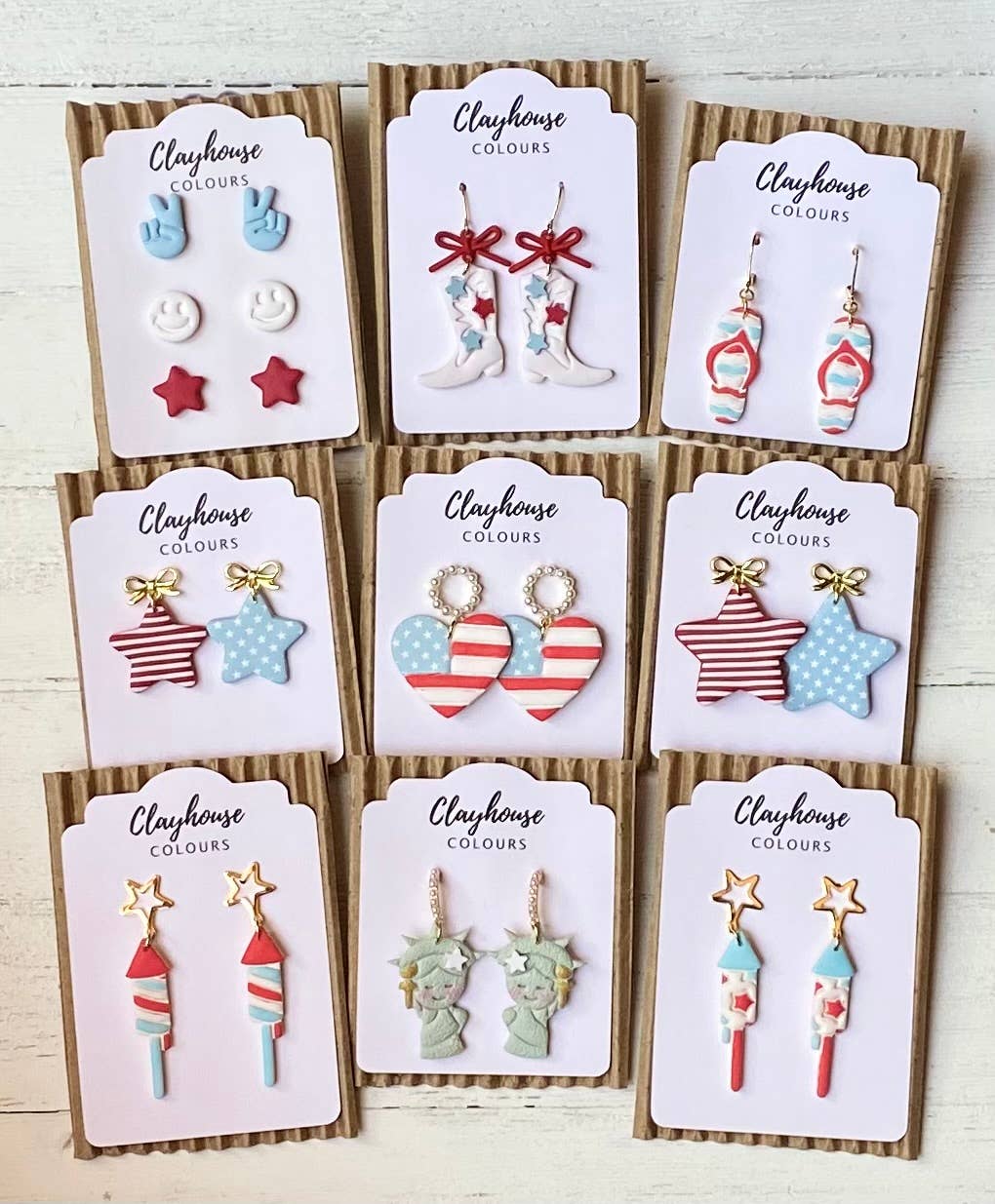 Fourth of July Handmade Earrings | Red White & Blue Earrings: Medium Stars & Stripes