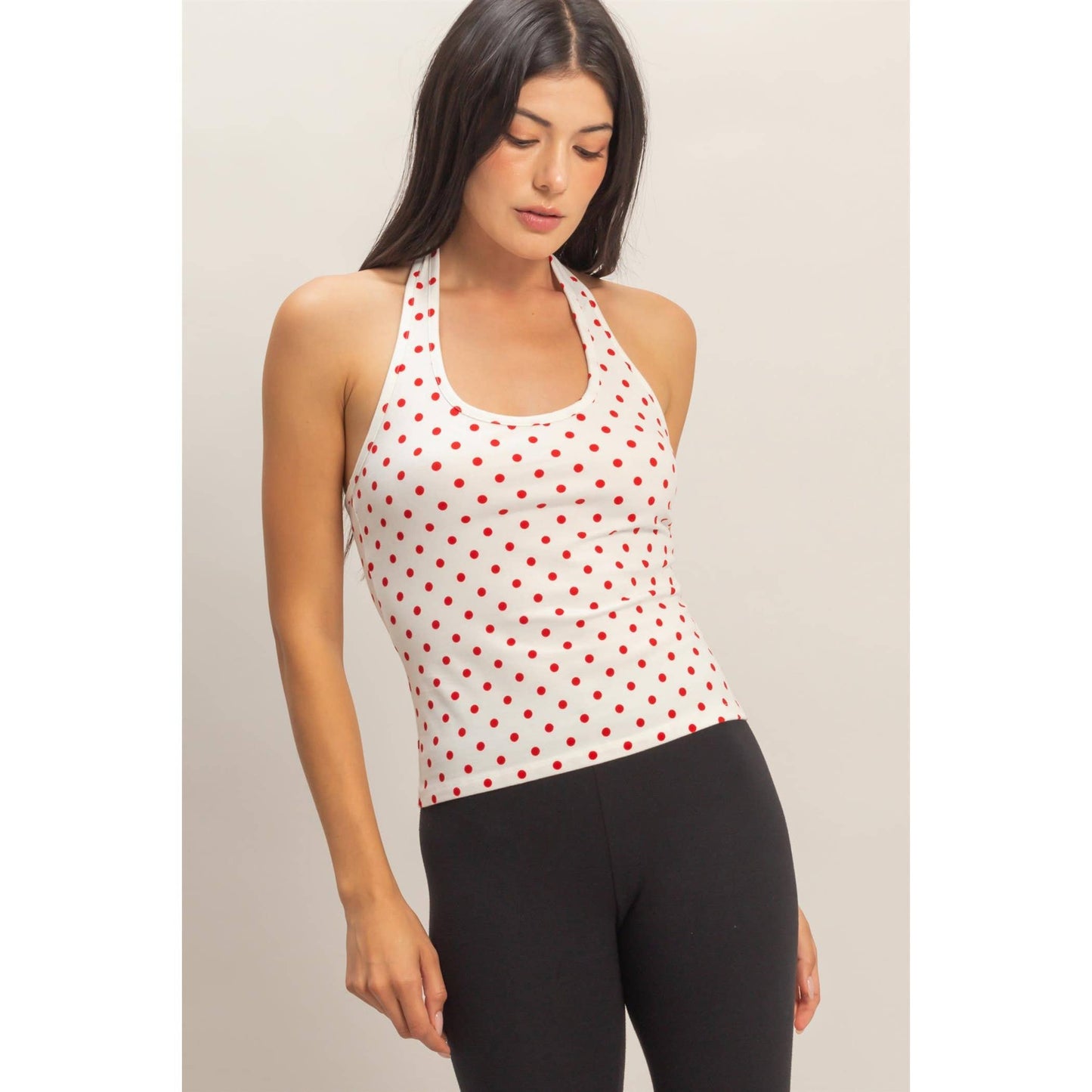 Polka Dot Halter Top: BROWN / S-M-L(2-2-2)