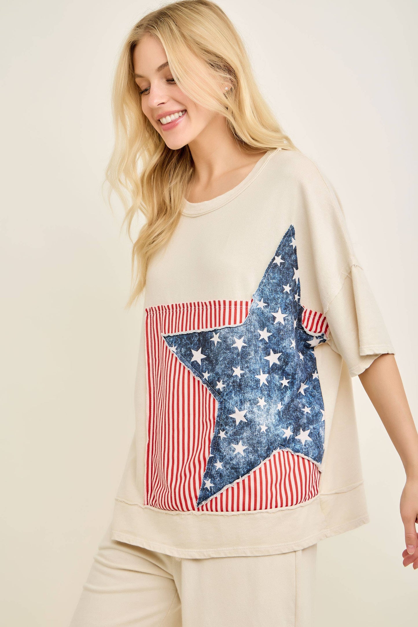 Americana Patched Tshirt top HT7319: Red / S-M-L / 2-2-2