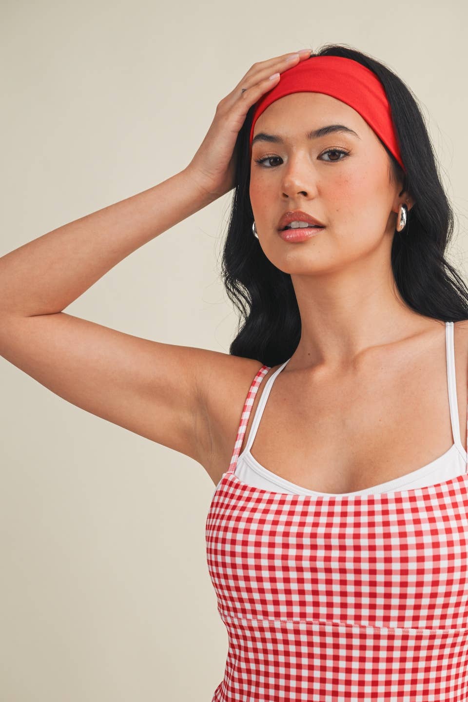 Gingham Print Double Layered Dress: Blue Gingham / L