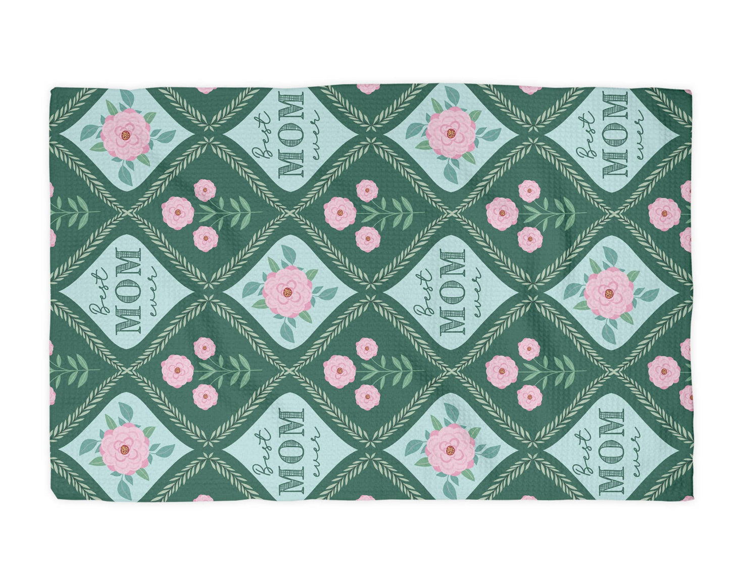 Floral Best Mom Ever Mother's Day Gift Kitchen Towel Waffle