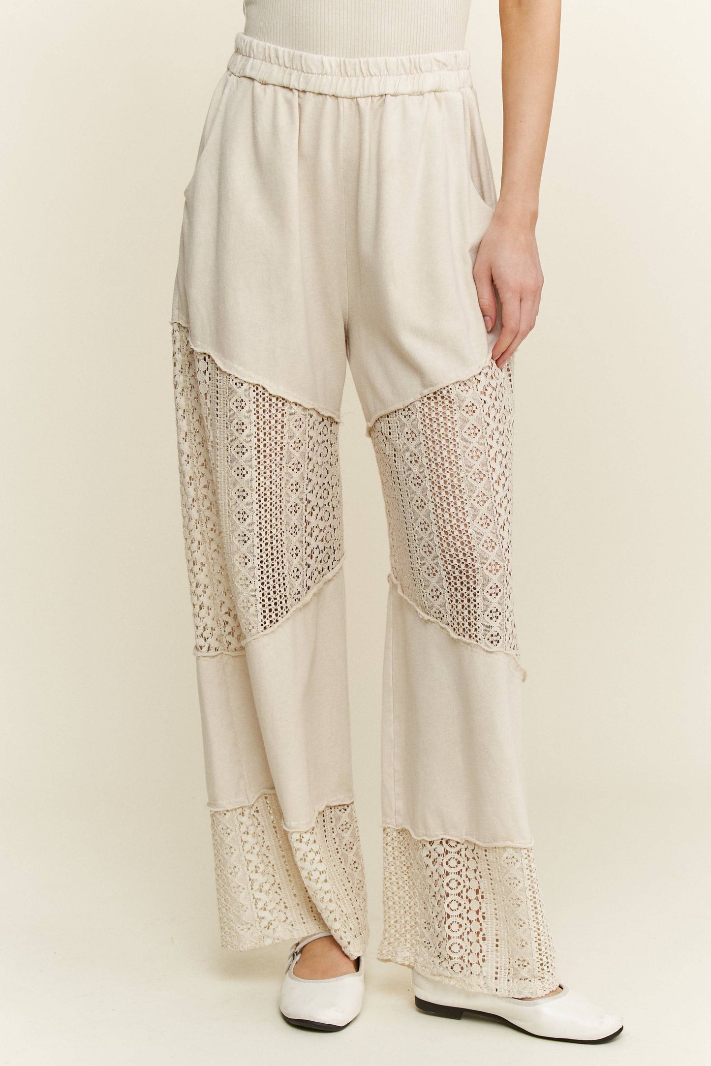 Mineral Washed Lace See through Breezy pants HP6335.: Cobalt / S-M-L / 2-2-2