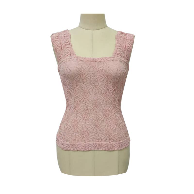 Flowers Jacquard fitted Tank -12 COLORS: Blue / L