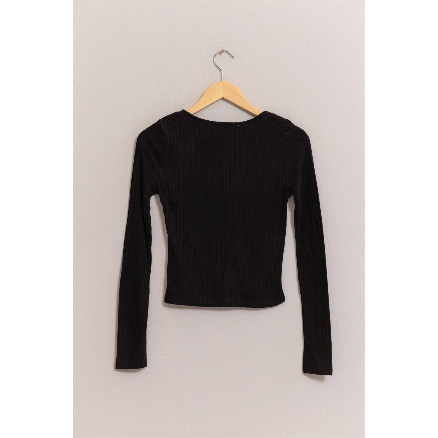 Brushed Ribbed Button-Front Top: GRAY BLUE / S-M-L(2-2-2)