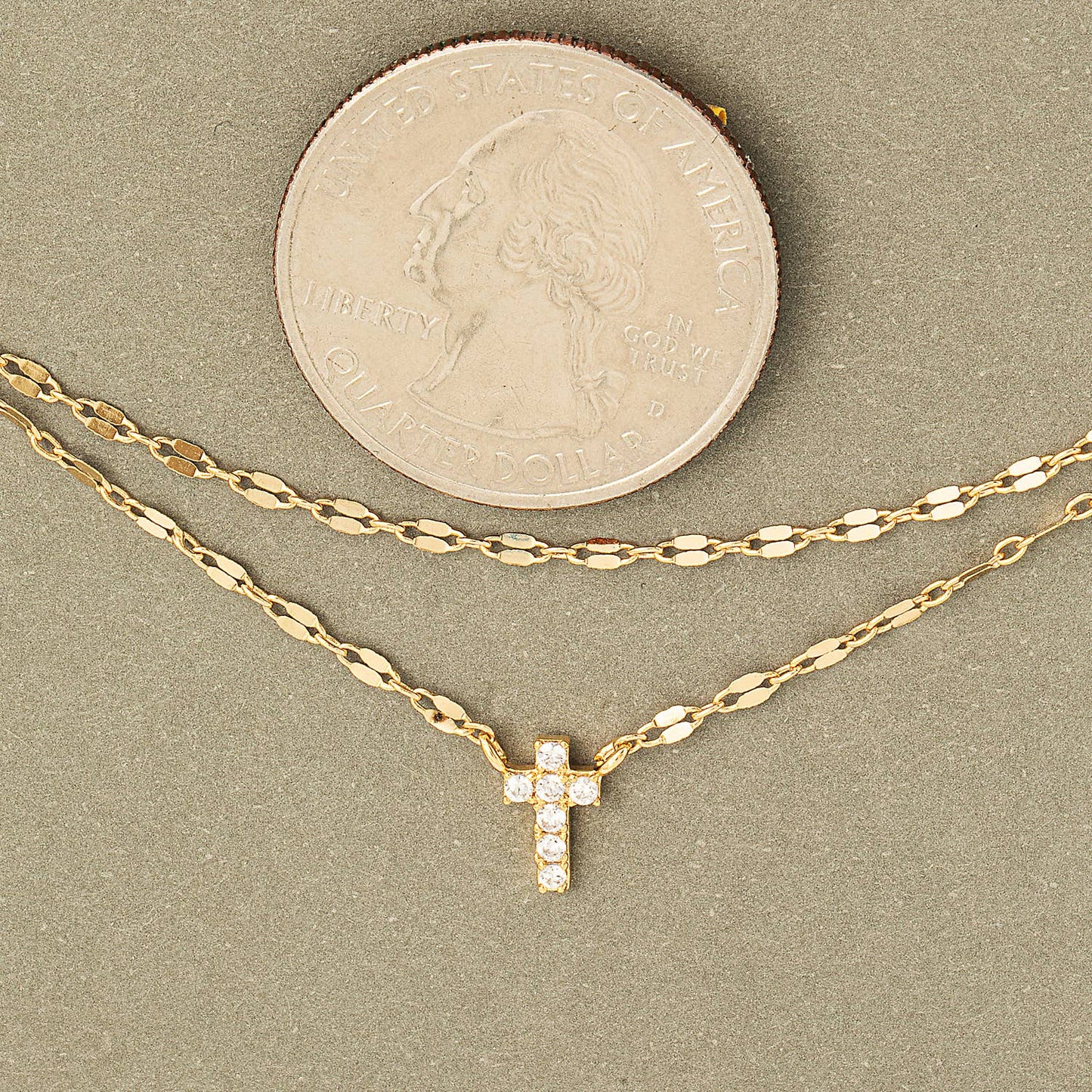 Layered Chain Rhinestone Cross Pendant Necklace: G
