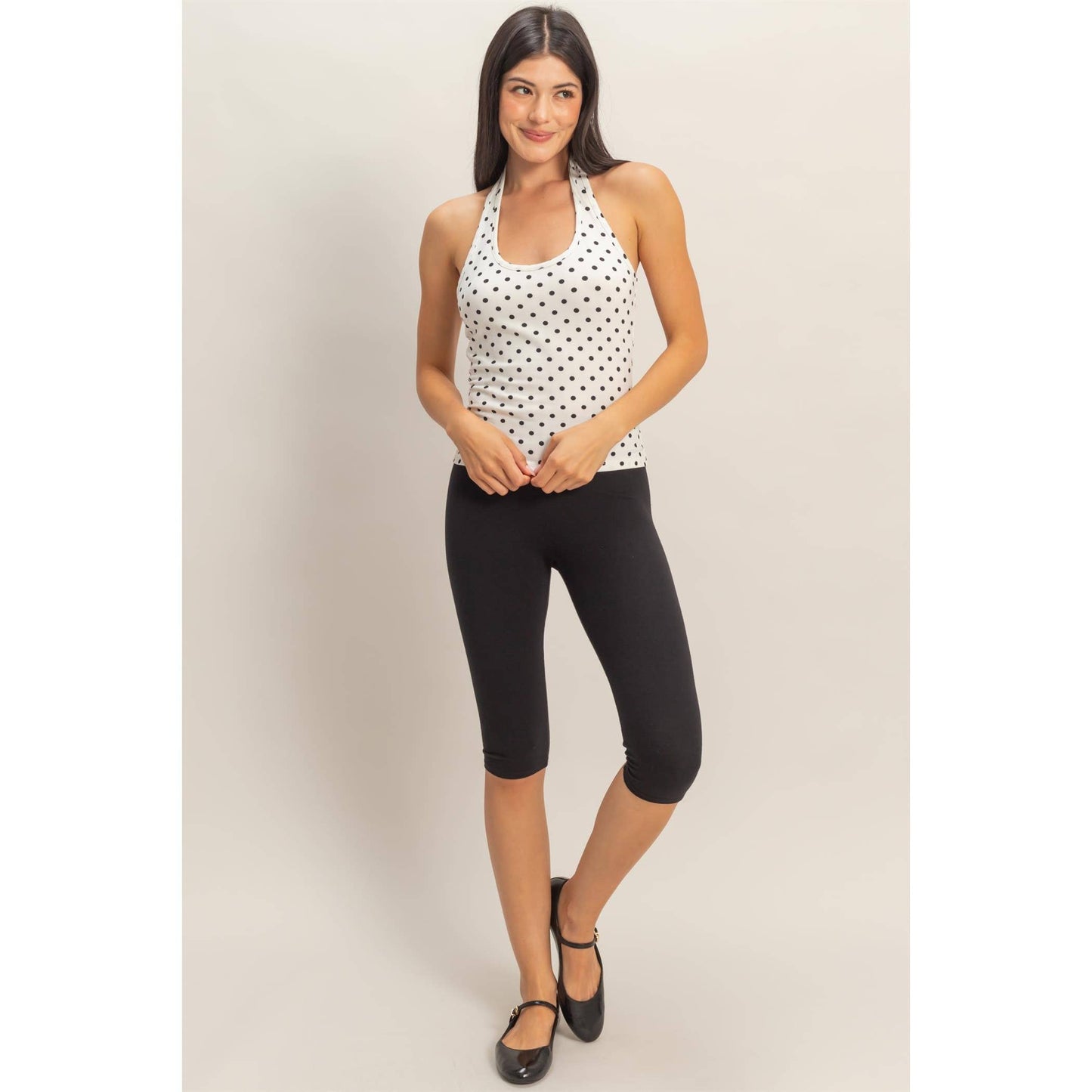 Polka Dot Halter Top: BROWN / S-M-L(2-2-2)