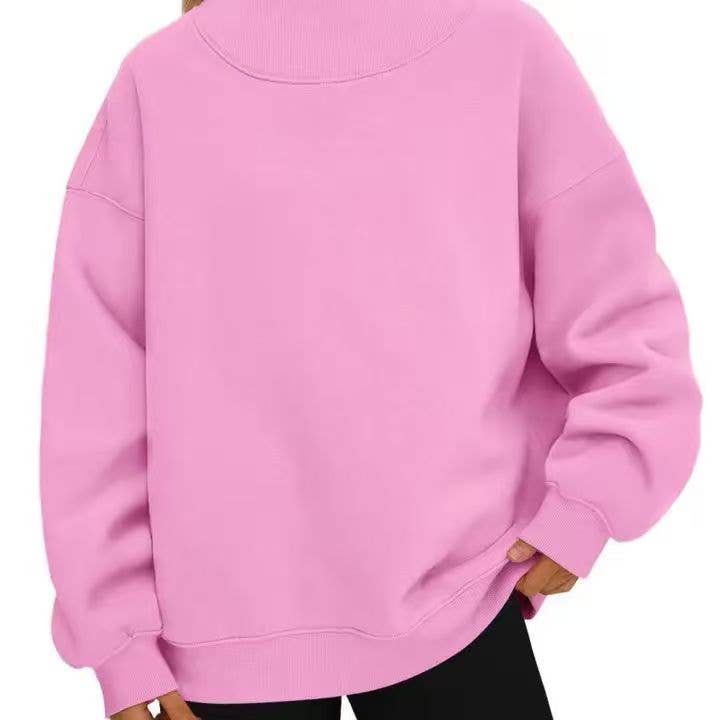 Oversized Mock Neck Top Sweatshirt : Black / Contemporary / S