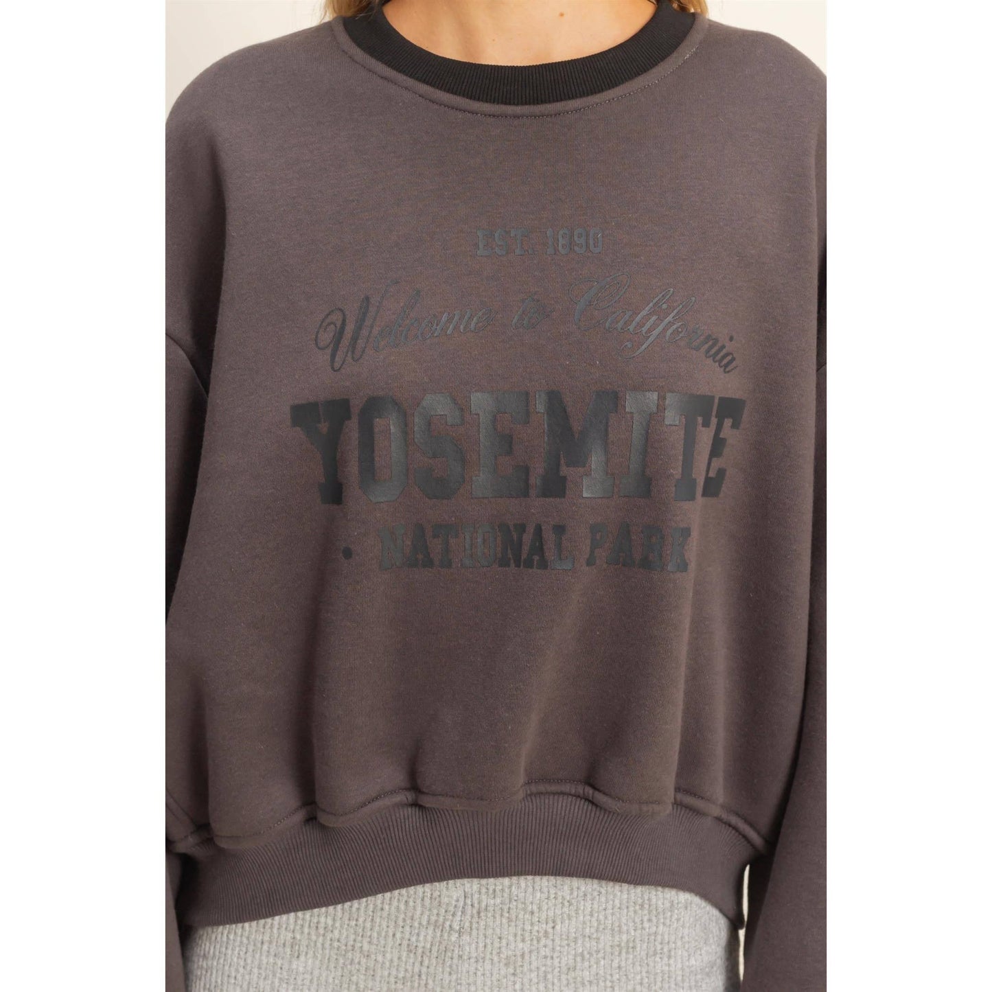 Vintage-Inspired Yosemite Crewneck Top: CHARCOAL / S-M-L(2-2-2)