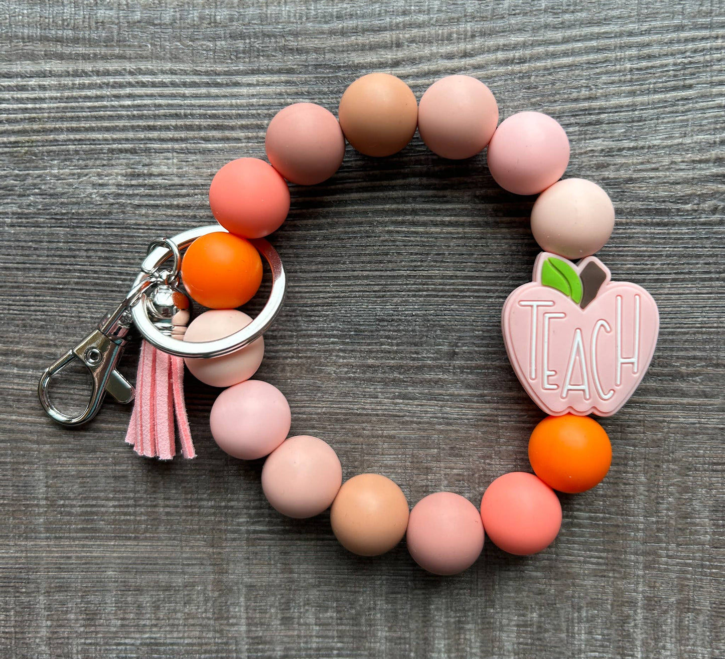 Apple Colorful Teacher Wristlet Keychain: Pink