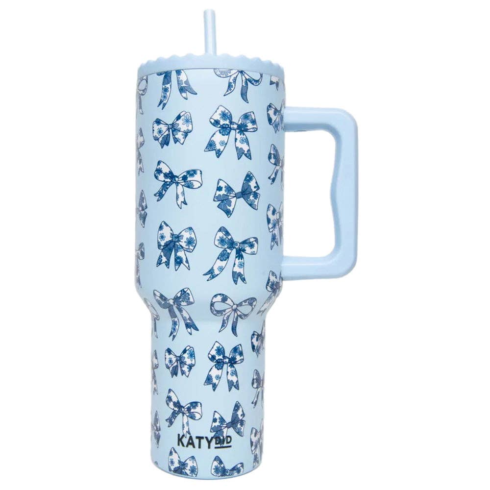 Chinoiserie Coquette Bows Mother's Day 38 Oz Tumbler: Light Blue