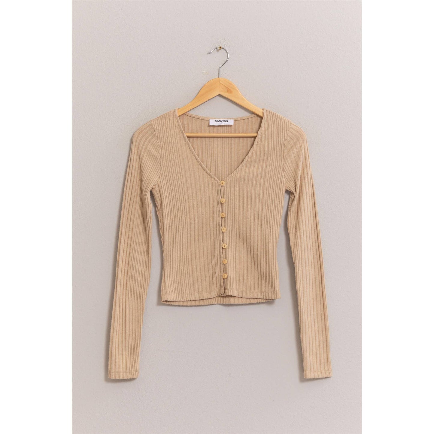 Brushed Ribbed Button-Front Top: GRAY BLUE / S-M-L(2-2-2)