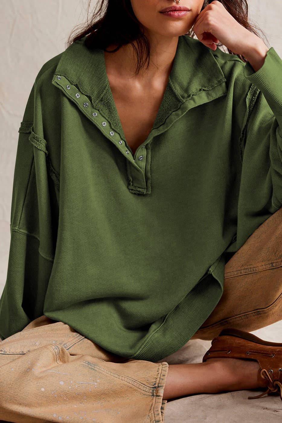 Half button outseam oversized sweatshirt: Fuchsia / M