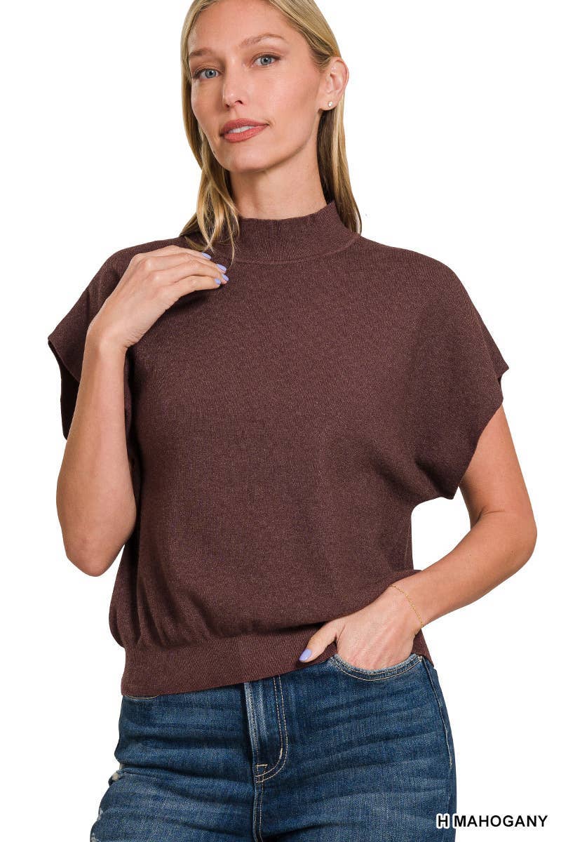 Mock Neck Short Dolman Sleeve Sweater: H DEEP CAMEL / 2-2-2 (S-M-L)