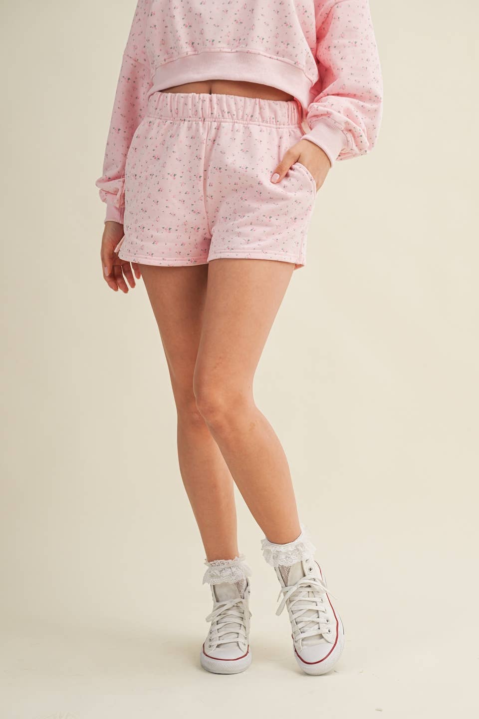 Ditsy Print Sweat Shorts: Pink Ditsy / S