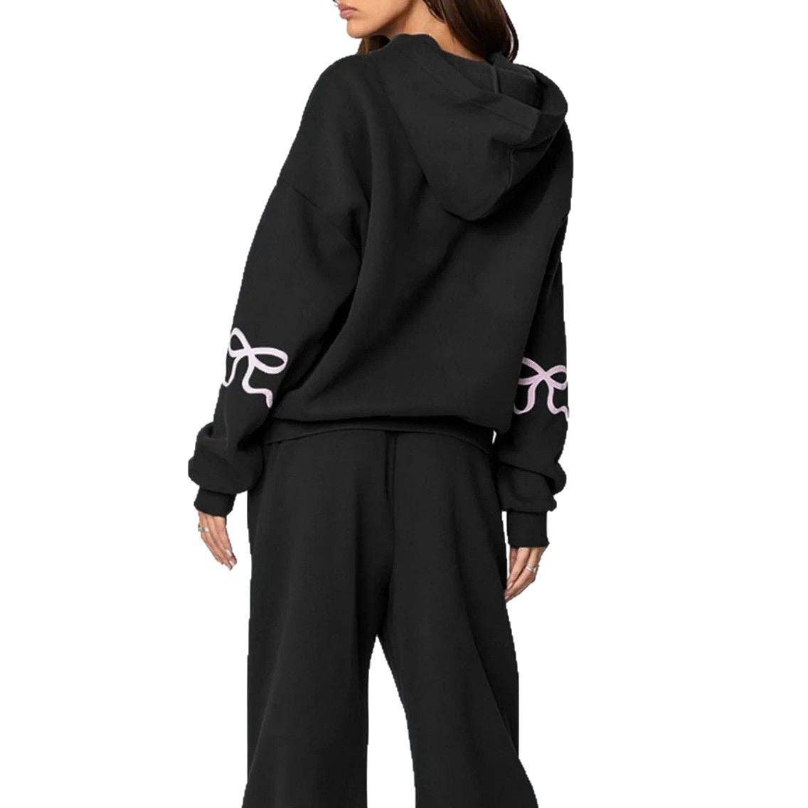 Trendy Casual Long Sleeve Loose Hoodie & Wide Leg Pants Set: Gray / S