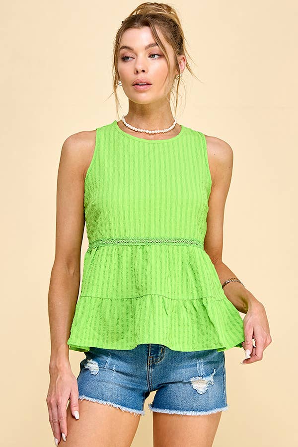 WK50480 - BABYDOLL TIER BUBLLE WOVEN TOP WITH TIE BACK: SATIN ROSE / S-M-L/2-2-2